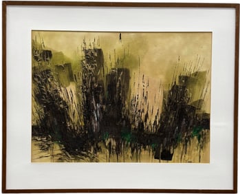 Mid-Century American School Abstract Illegibly Signed Sarasota Gallery Stamp Verso