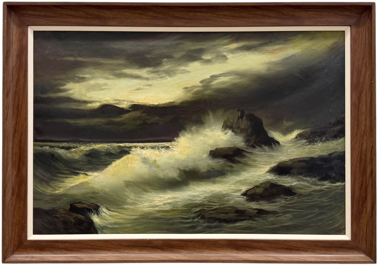 Vintage American School Impressionist Seascape Of Crashing Waves Unsigned (1 of 2)