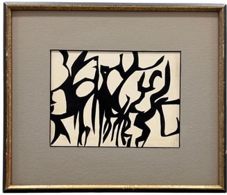 Mid-Century Modern American School Black & White Abstract Painting