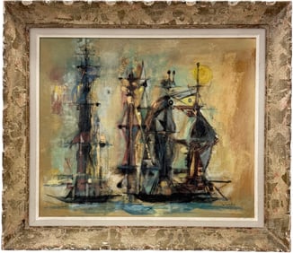 JULIO VERDIE (1900-1998, Uruguay) Semi Abstract Of Ships, Great Frame