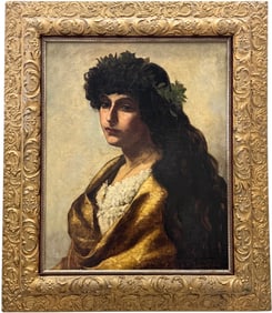 Portrait Of A Woman In Antique Gold Leafed Wood Frame