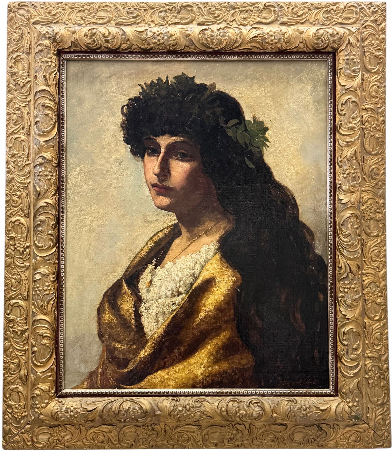 Portrait Of A Woman In Antique Gold Leafed Wood Frame (1 of 2)