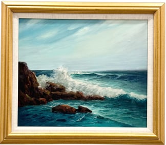 Vintage Unsigned American School Impressionist Seascape With Waves Crashing