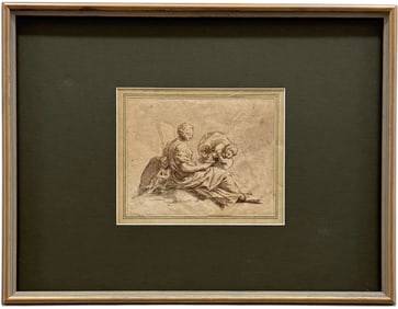 Old Master Drawing Ink & Watercolor, Possibly By Guercino