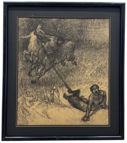 FELIX GOGO (1872-1953, Belgium) Centaur Roping Figure, Mythological Drawing