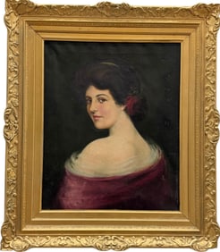 Early 20th Century American School Portrait Of A Young Woman In Gold Frame