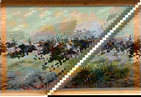 CHARLES JOHNSON POST (1873-1956, American) Cuban Revolution: Oil on canvas 24 x 36 in, 38.5 x 26.5. Charles Johnson Post was born in 1873 in New York City. He studied at the Art Students League in New York City under John Twachtman, Kenyon Cox, J. Carroll Beckw