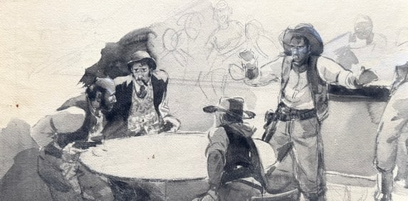 American Western Illustration Art Cowboys Double Signed Attributed To Tore Asplund