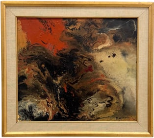 Nicely Framed Mid-Century French School Abstract Action Painting Signed