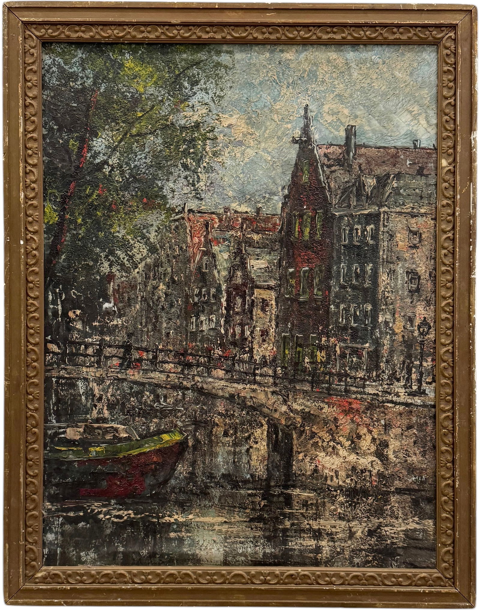 Early 20th Century Dutch Canal Scene Oil On Canvas In Period Frame (1 of 2)