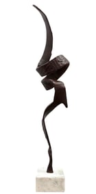 Contemporary Metal Abstract Sculpture On Marble Base