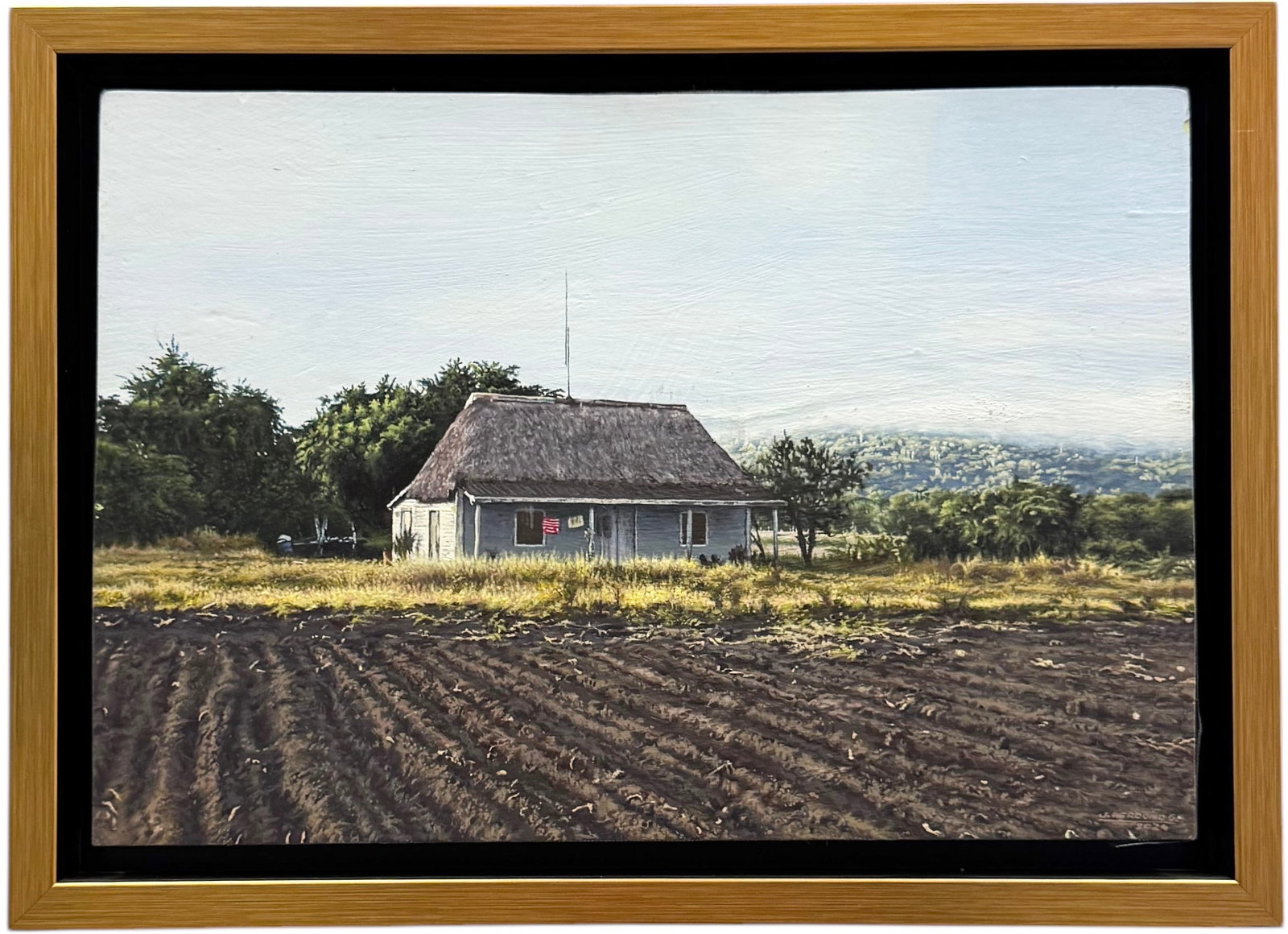 JOSE PERDOMO GARCIA Cuban Landscape With House: Oil on board 13 1/2 x 9 1/4 in, 15 3/4 x 11 1/4 in (framed)