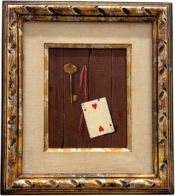 Vintage Mid-Century Abstract Painting Two Of Hearts