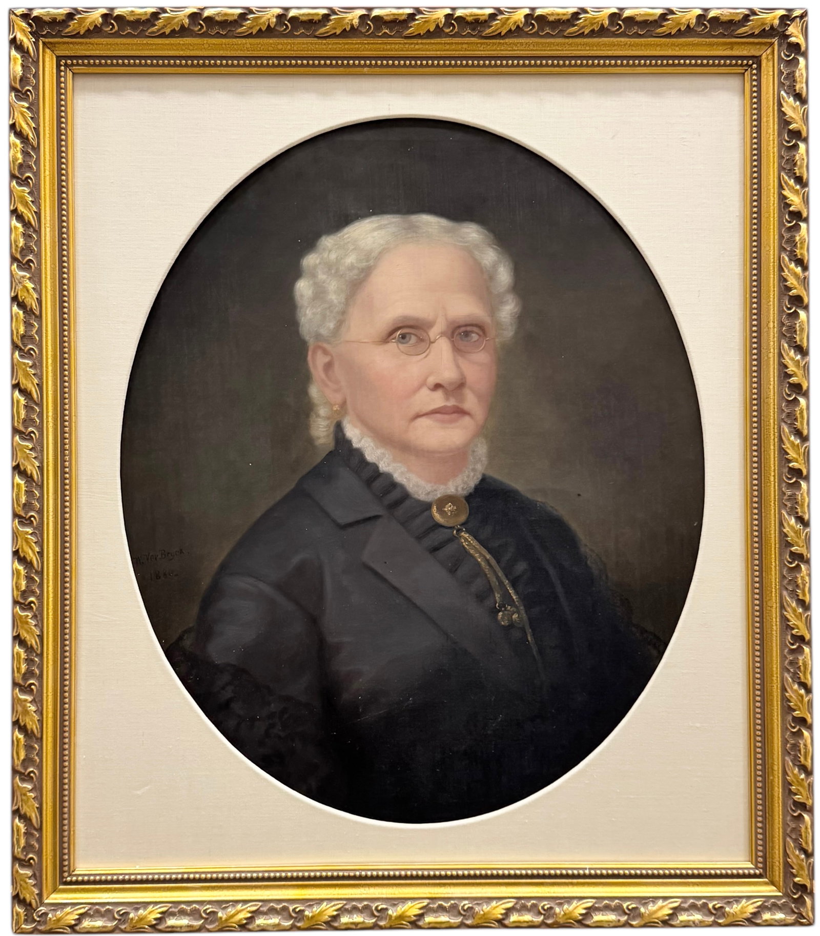 WILLIAM VERBRYCK (1823-1899, American) Portrait Of A Woman: Oil on canvas 27 x 21 in, 30.5 x 26.6 in (framed)