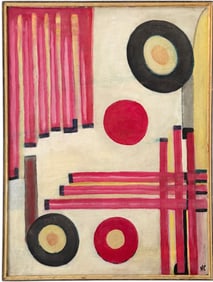 Mid-Century Modern Original Abstract Oil Painting Signed With Monogram