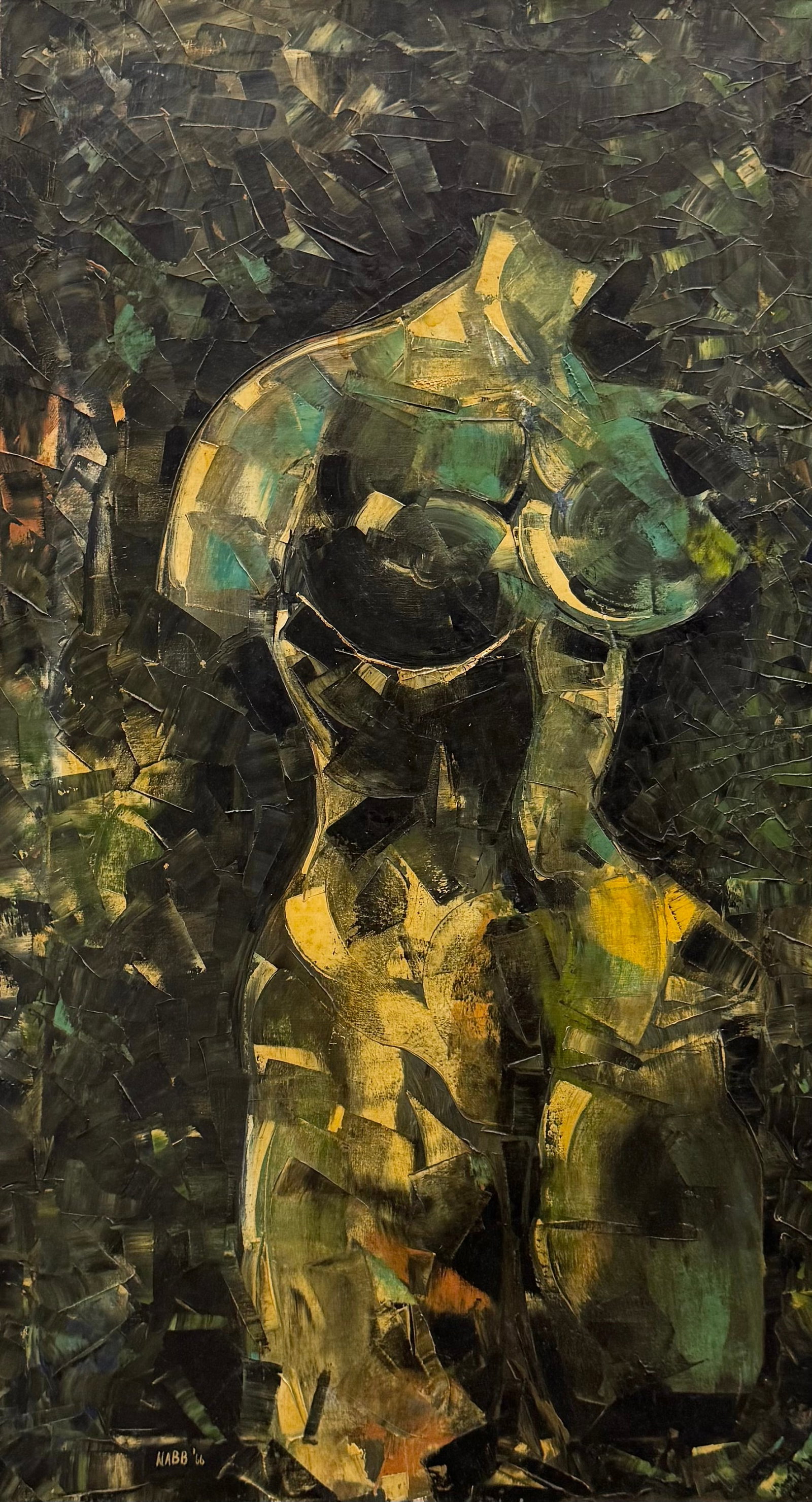 1960's Mid-Century Modern Nude Heavy Impasto Oil On Canvas Painting Signed: Oil on canvas 36 x 20 in