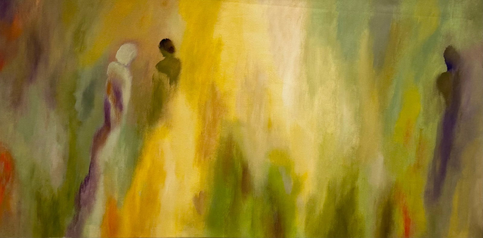 GUDRUN NEWMAN (20th c, Iceland) Sarasota Florida Artist Large Abstract w/ Figures (1 of 3)