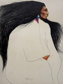 Large Vintage Southwestern Modernist Native American Signed Portrait