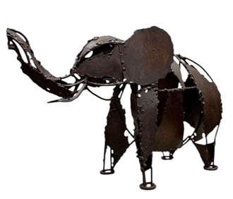 Modernist Metal Elephant Sculpture 17"