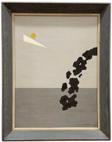 Mid-Century Minimalist Muted Tones Abstract With Shapes Signed With Monogram