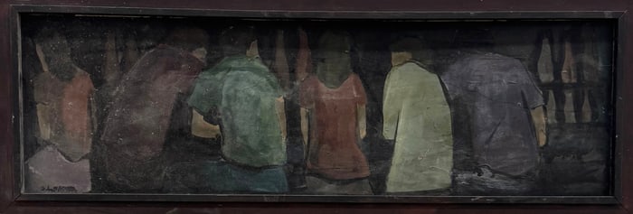 Mid-Century Modern Abstract Of Seated Figures Signed Illegibly