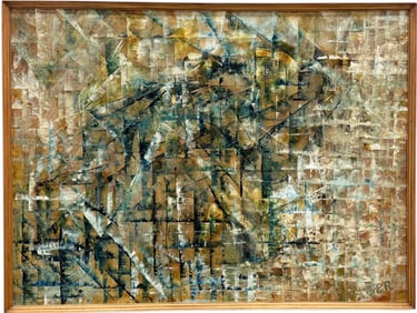 Large Mid-Century American School Abstract Expressionist Painting Signed With Monogram