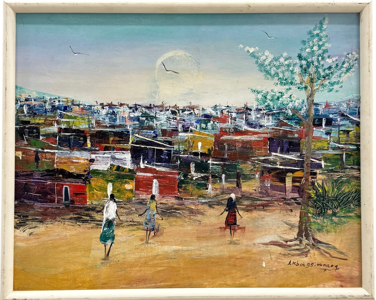 AMBROISE DOMEZ (20th c, Haiti) Village: Oil on canvas 20 x 16 in