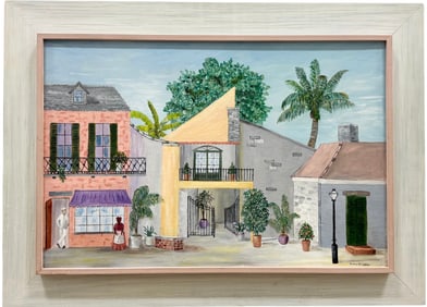 ARLENE BRINKER Nicely Framed  20th c Southern School NaiveTownscape