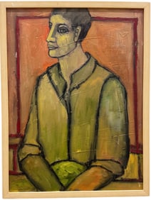 Vintage American School Modernist Portrait Of A Man Signed