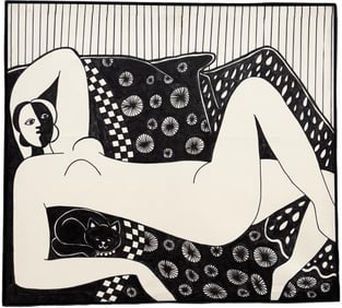 MONUMENTAL Black & White Modernist Reclining Nude Painting 54 3/4"