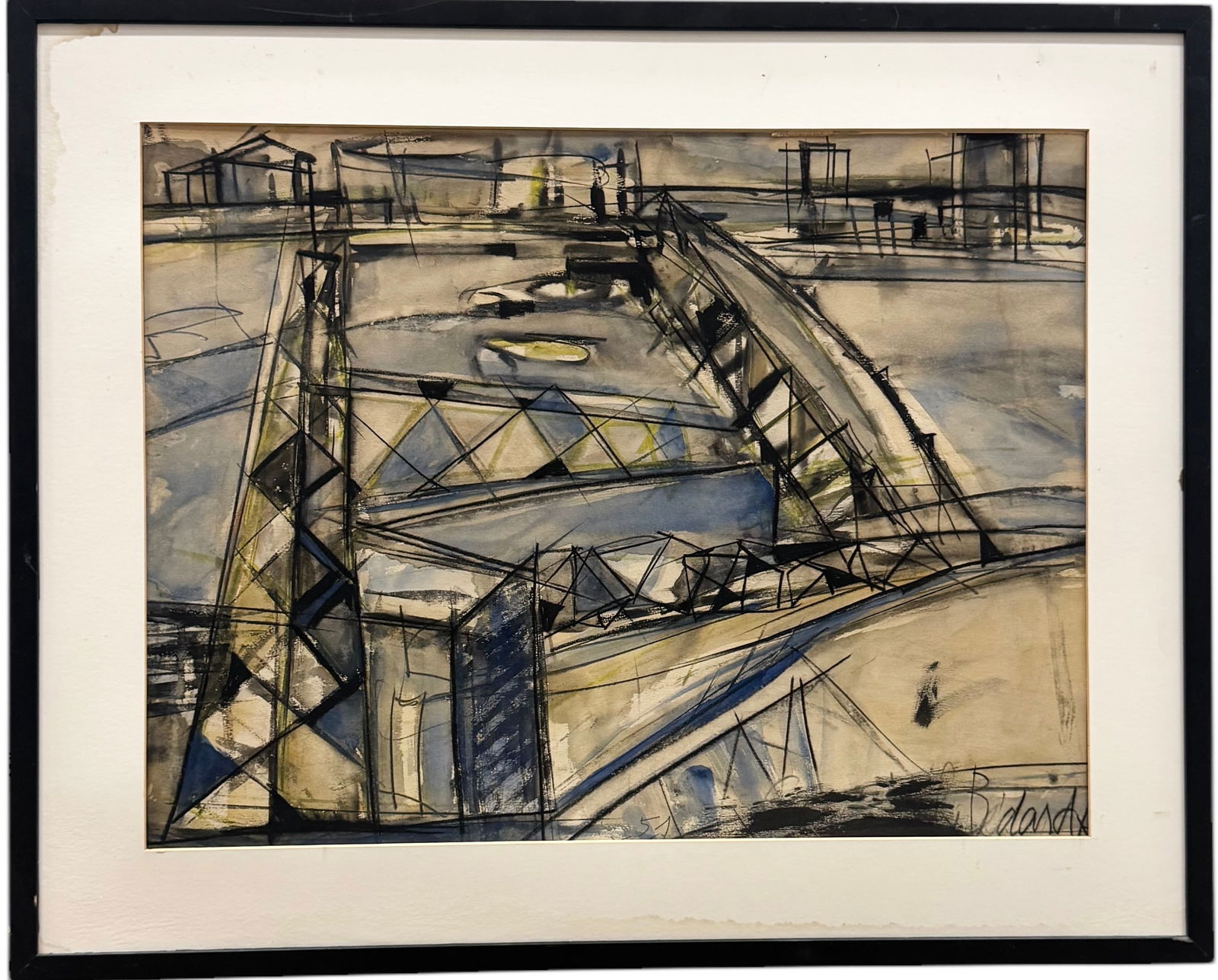 JEAN CLUADE BEDARD (1928-1982, French) Paris School Abstract Cityscape w/ Bridge (1 of 3)
