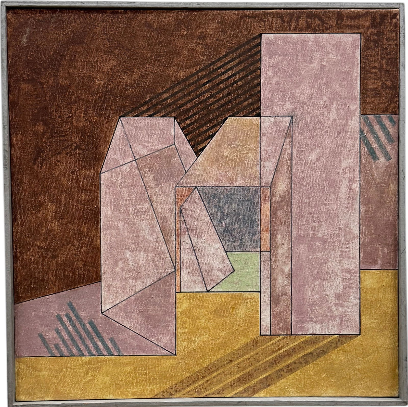 Vintage American School Linear Geometric Abstract Oil On Canvas (1 of 2)