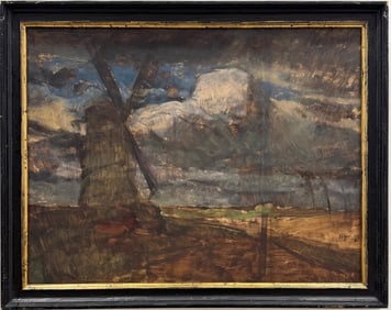 FELIX GOGO (1872-1953, Belgium) Landscape With Windmill