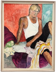 Vintage American School Modernist Portrait Of A Man Signed Lower Left