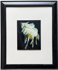 Oil Painting Of White Horses Signed With Monogram