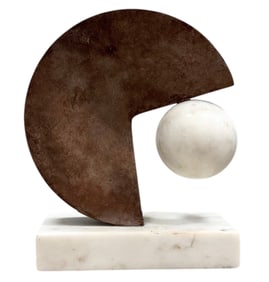 Contemporary Wood & Marble Geometric Sculpture 9.5"