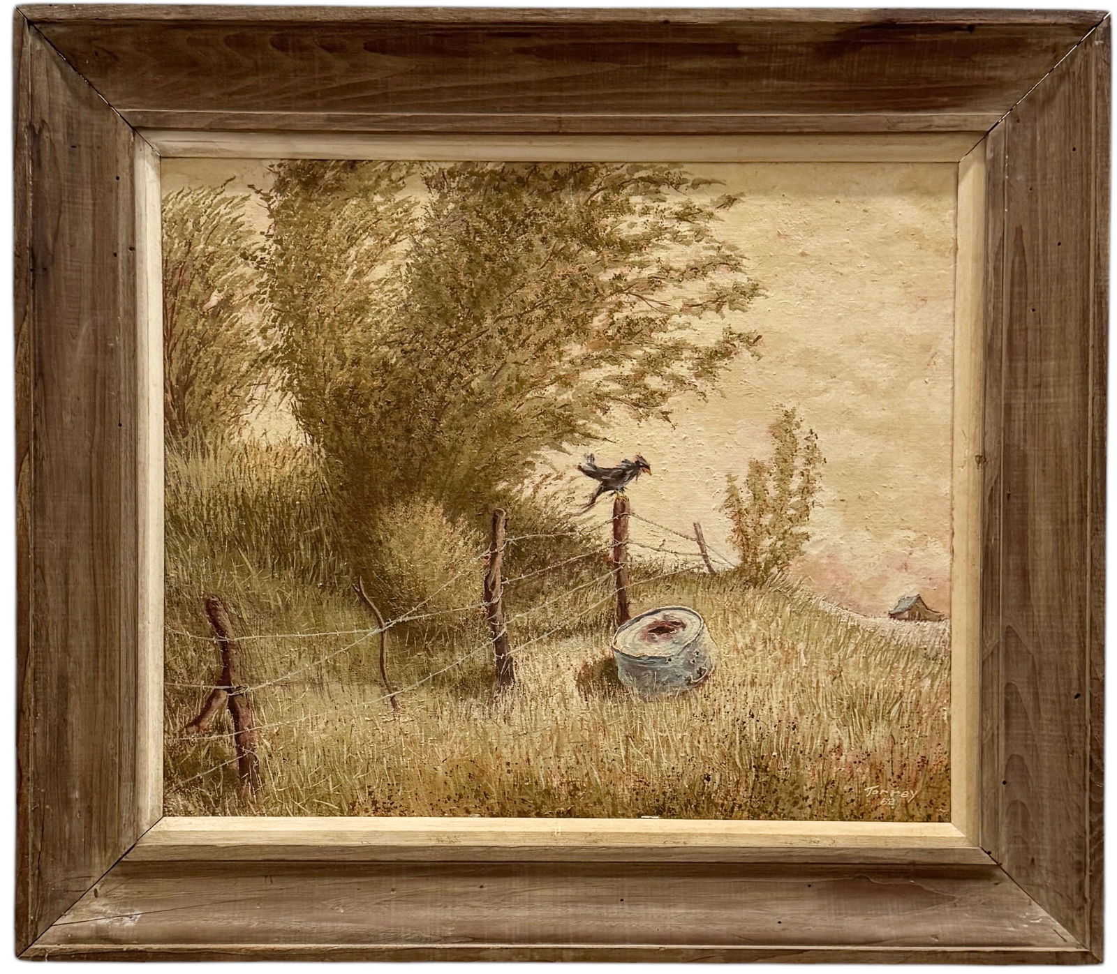 Vintage American School Country Landscape "Dirty Bird" Signed Nicely Framed (1 of 4)