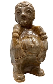 Studio Pottery Sculpture Of A Boy Blowing Blowing Bubbles 15"