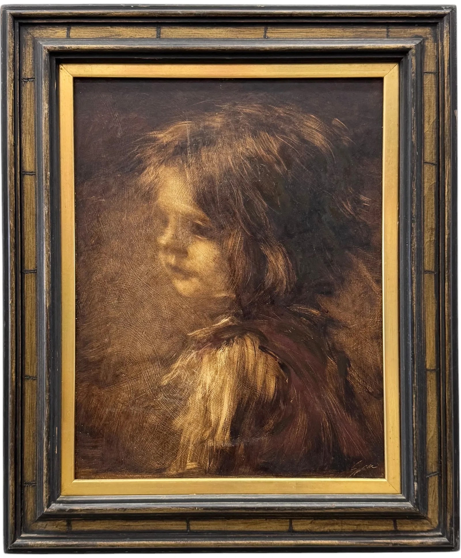 ALFRED SUSSI (20th c, American) Semi Abstract Child Portrait: Oil on board 18 x 14 in, 24 x 20 in (framed)