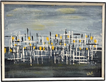 Mid-Century American School Modern Abstract Oil On Board Painting Signed