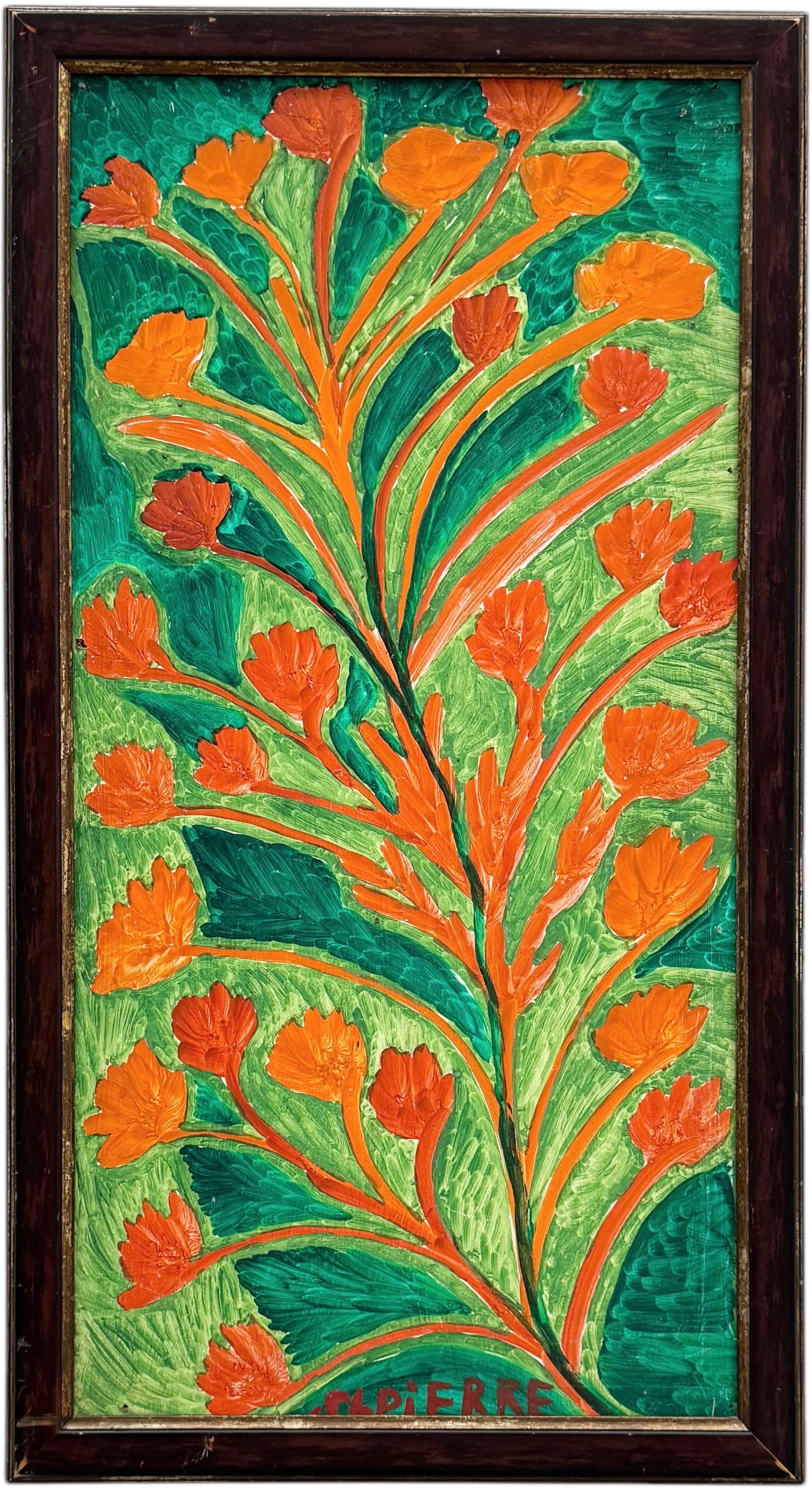Saint-Pierre Toussaint (1923-1985, Haitian) Flowers: Oil on board 25 x 14 in (framed)