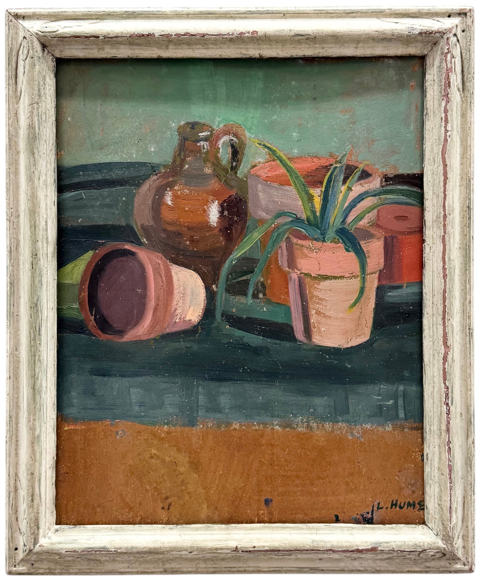 Early 20th Century American School Modernist Still Life Signed: Oil on board 20 x 16 in, 24 x 20 in