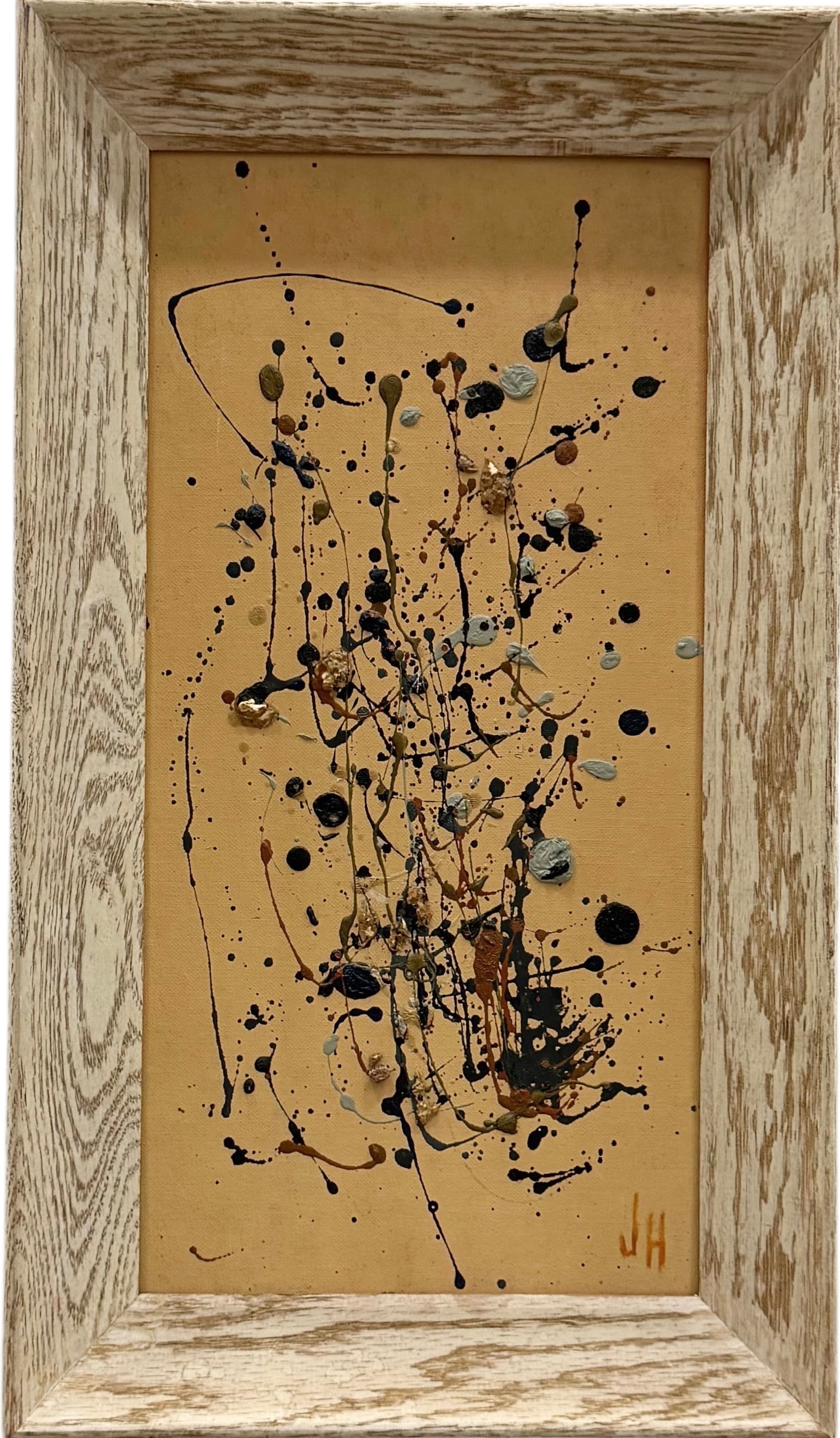 Mid-Century Modern American School Splatter Painting Monogrammed: Oil on board 16 x 8 in, 19 x 11 in (framed)