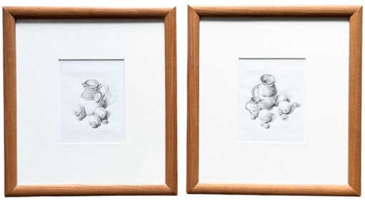 LISA TURNER (20th c, American) Tennessee Artist, Pair Of Graphite Still Life Drawings