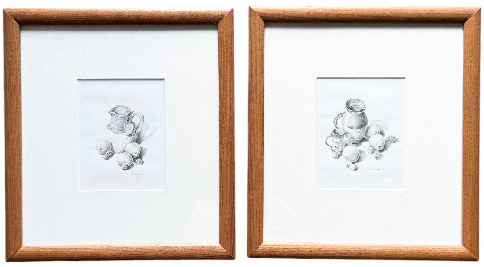 LISA TURNER (20th c, American) Tennessee Artist, Pair Of Graphite Still Life Drawings: Size 14.5 x 13.5 in (framed)