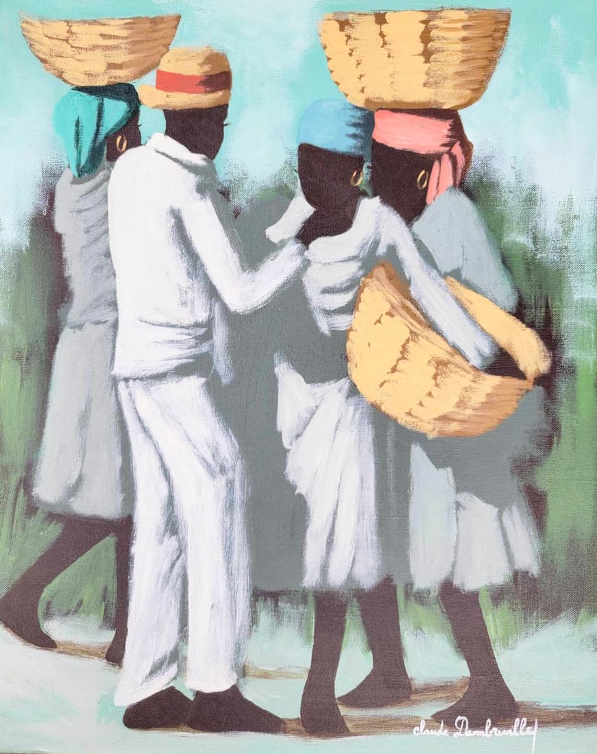 CLAUDE DAMBREVILLE (b. 1934, Haiti) Figures: Oil on canvas 16 x 20 in