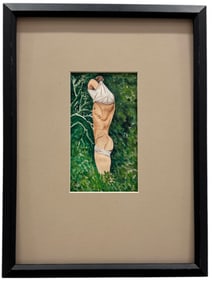 Ruben Dario Murillo, Nude Male In Landscape Framed Watercolor