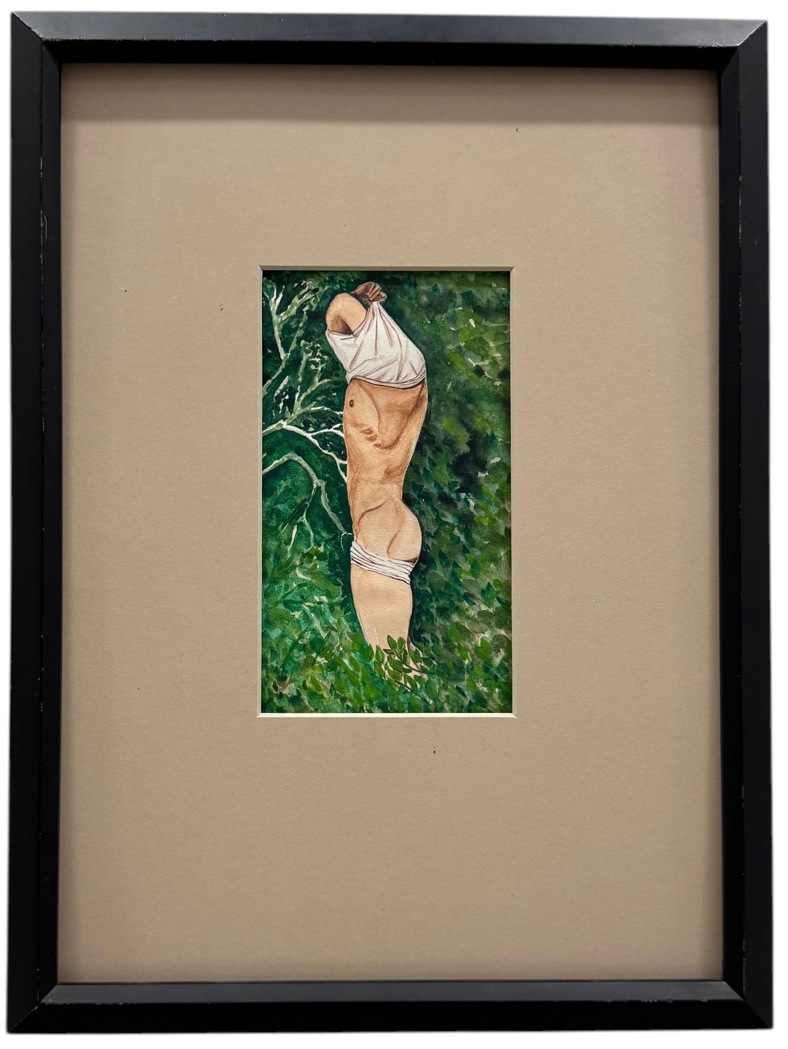 Ruben Dario Murillo, Nude Male In Landscape Framed Watercolor: Watercolor 8 3/4 x 4 3/4 in (image), 19.5 x 14.5 in (framed)