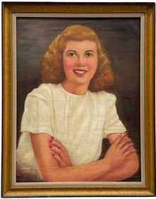 American School 1940's Portrait Of A Young Woman Signed
