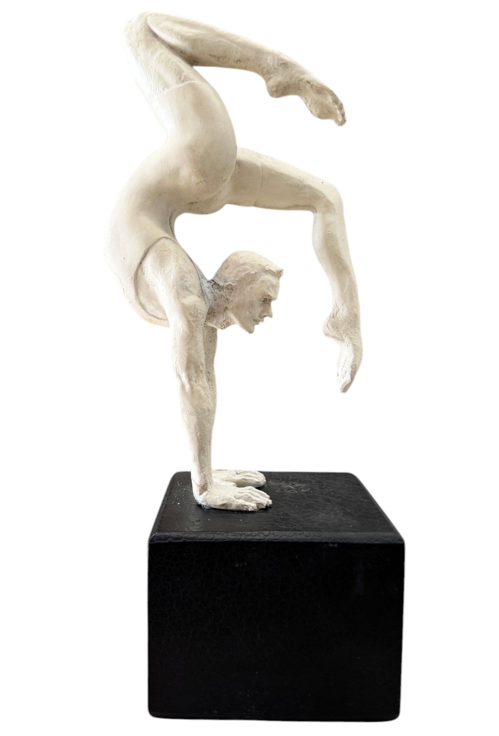 Vintage American Modernist Male Gymnast Sculpture: Appears to be some sort of composite 11 x 4.5 x 3.5 in